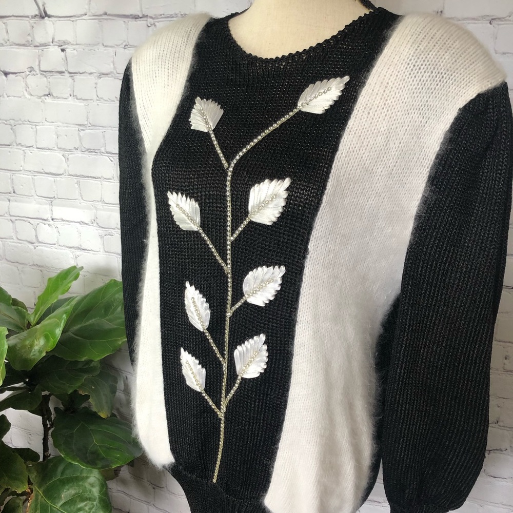 Vintage Black & White Angora Sweater.